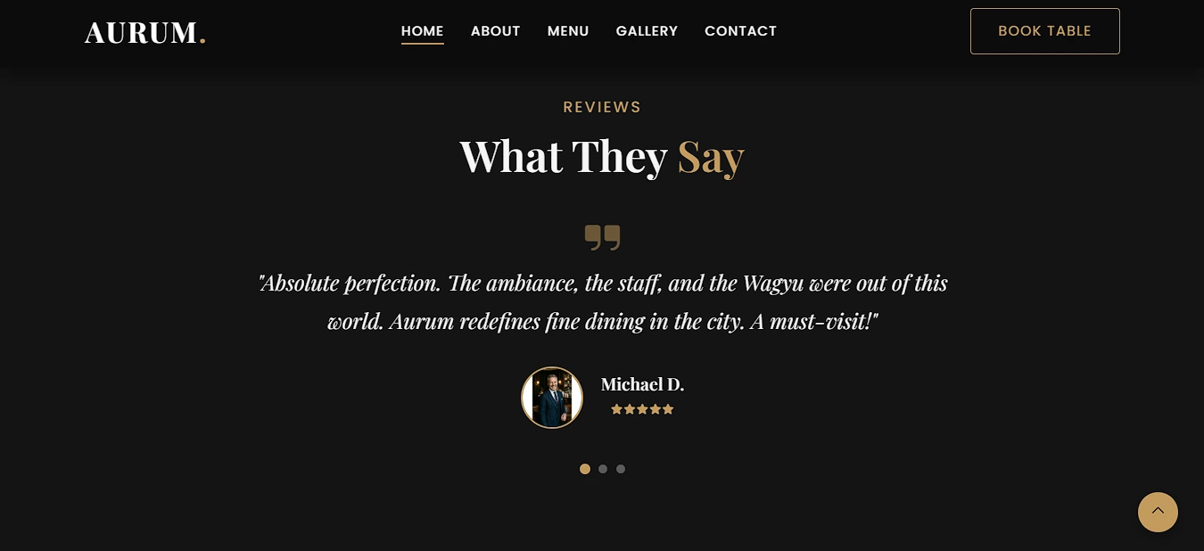 Arum Restaurant Antigravity testimonials
